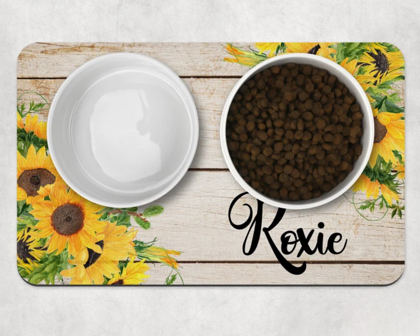 Sunflowers Wood texture Dog Mat, Marble Personalized Dog Placemat, Custom Pet Food Mat, Pet Bowl Mat, Cat Feeding Mat, New Puppy Gift