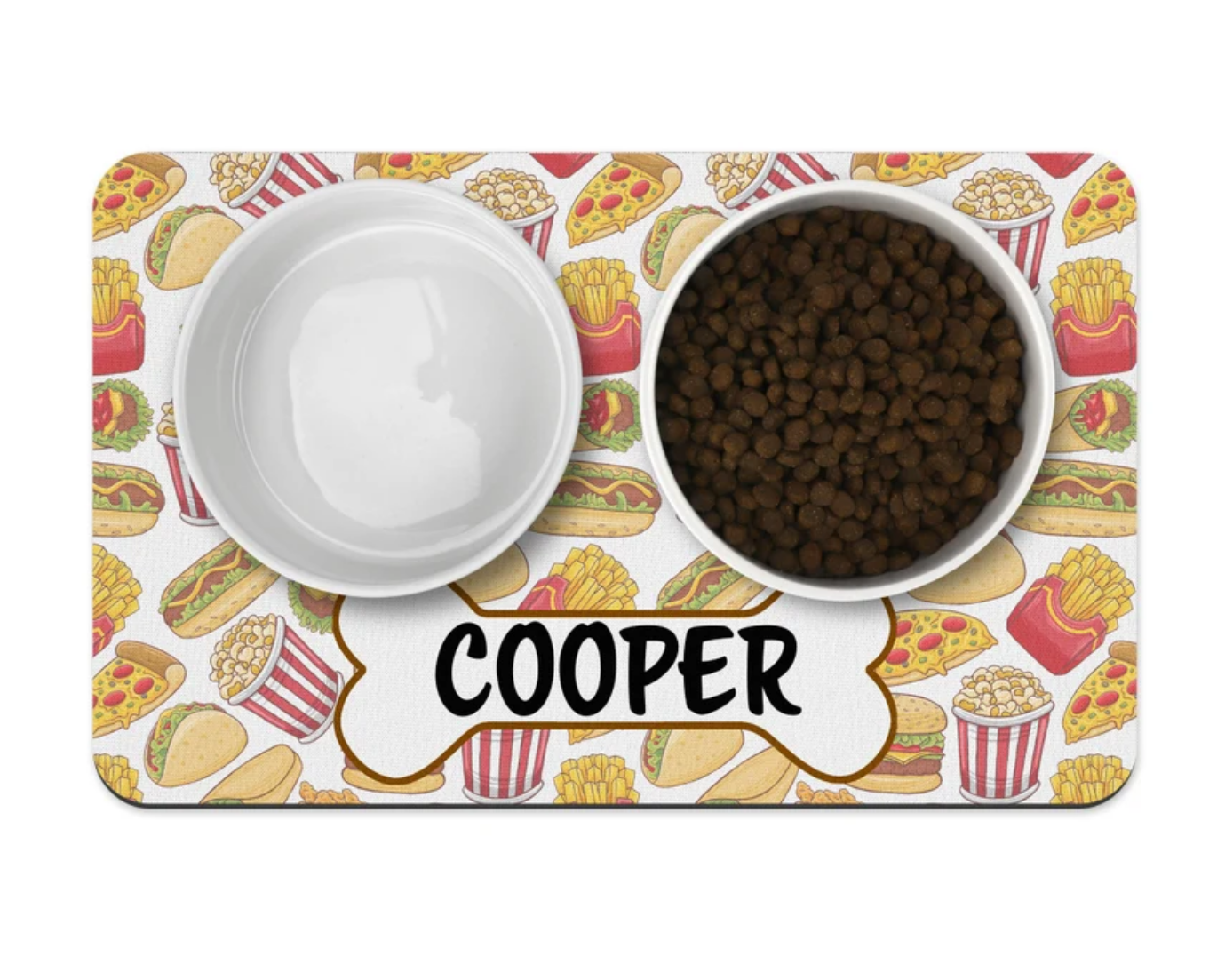 Fast Food texture Name Pet Placemat, Puppy bowl mat, Personalize Pet Accessorie, Custom Placemat, Dog placemat, bowl placemat for pet