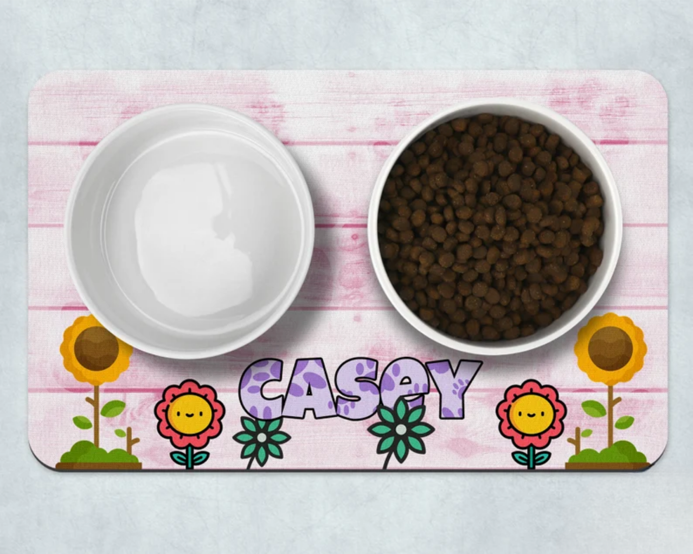 Pink Garden Pet Placemat Pet Food Dish SET, Dog Food Storage, Cat Food Place Mat, Pet Accessories, Custom Placemat