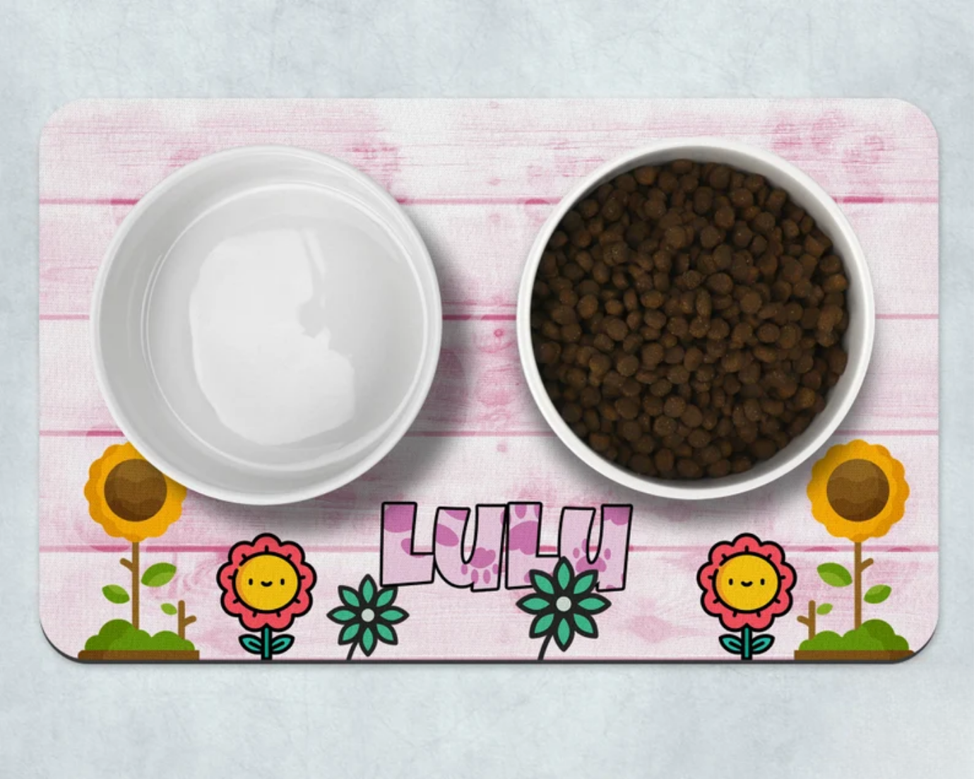 Pink Garden Pet Placemat Pet Food Dish SET, Dog Food Storage, Cat Food Place Mat, Pet Accessories, Custom Placemat