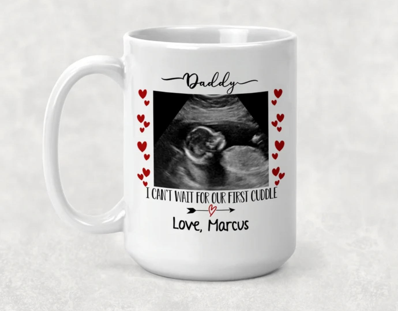Ultrasound Picture Hearts frame Mug, Grandma to be gift, Baby reveal gift, Pregnancy reveal, Valentines day gift idea for her, Godparent gift