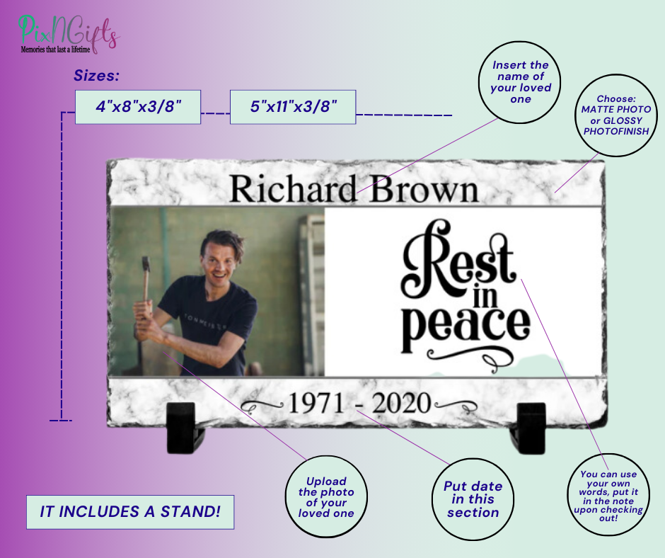 Memorial Slate | Rest In Peace | Personalized Photo | Plaque | Memory Keepsake