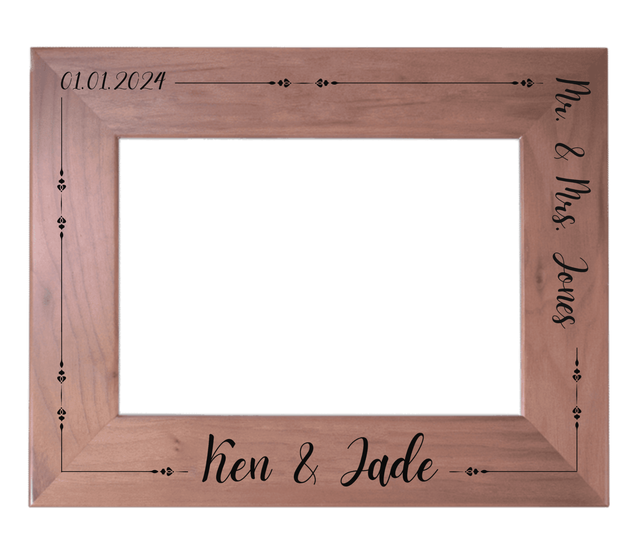 Mr. and Mrs. - Wedding Personalized Wooden Photo Frame Custom Engraved - Red Alder Genuine Walnut Photo Frame