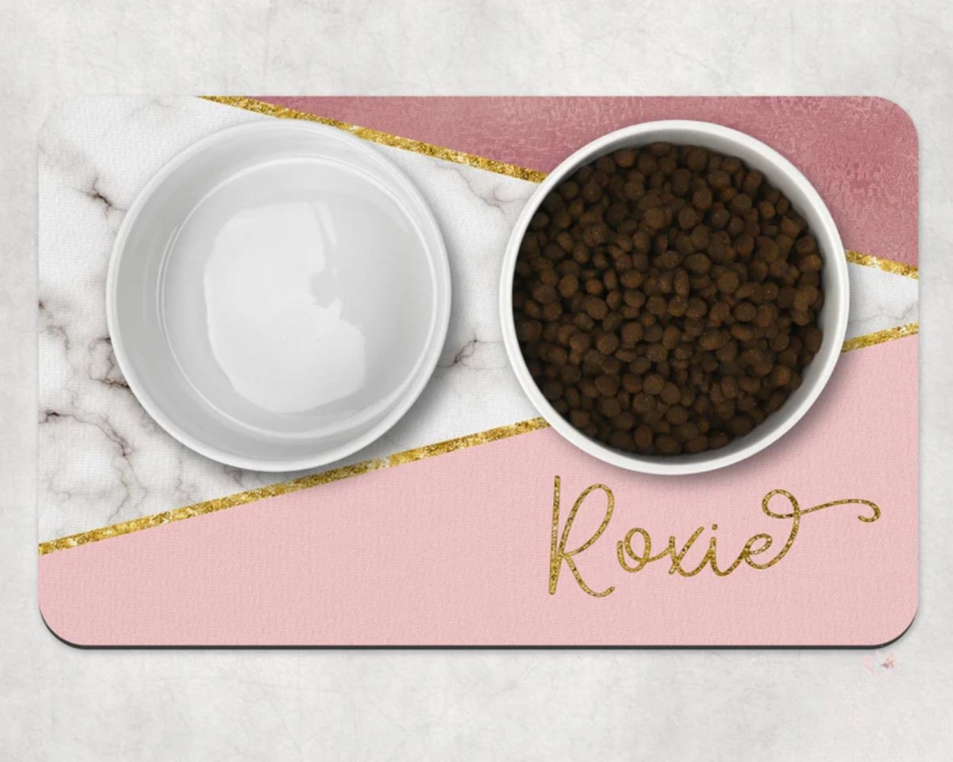 Gray Marble Pink and Gold Dog Mat, Marble Personalized Dog Placemat, Custom Pet Food Mat, Pet Bowl Mat, Cat Feeding Mat, New Puppy Gift