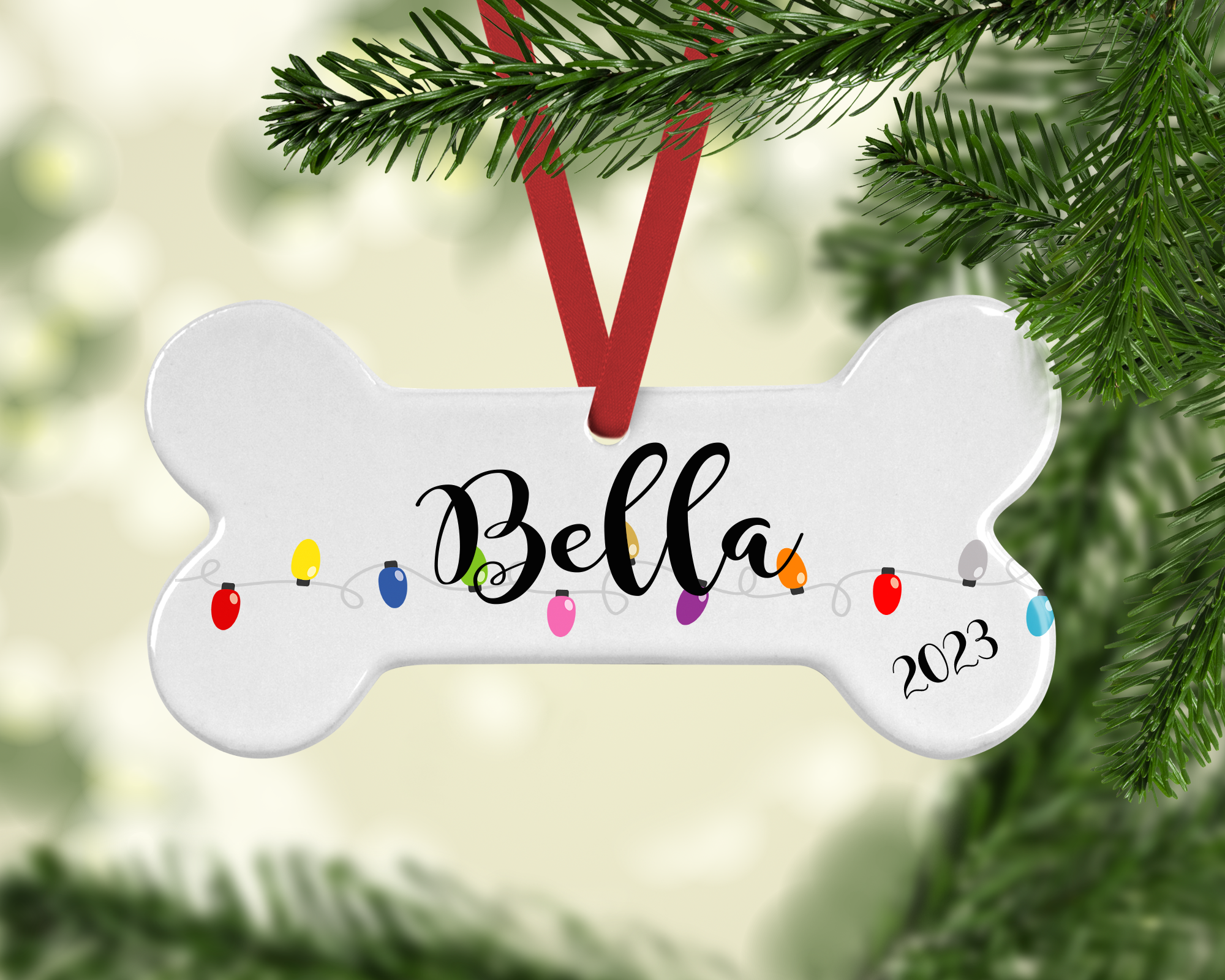 Christmas Lights Design Dog Bone Ornament