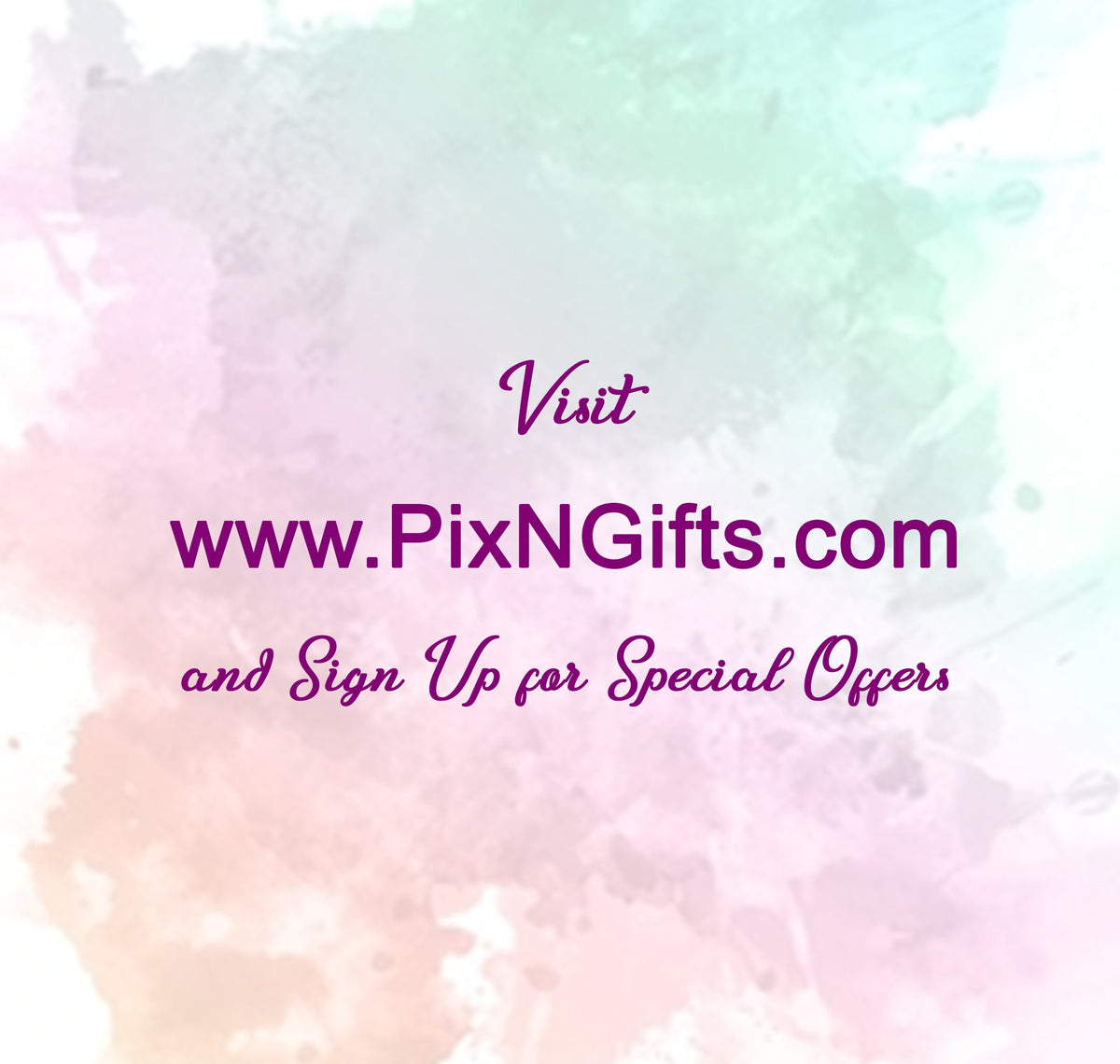 Gráfico de PixNGifts con invitación a visitar la tienda y suscribirse a ofertas