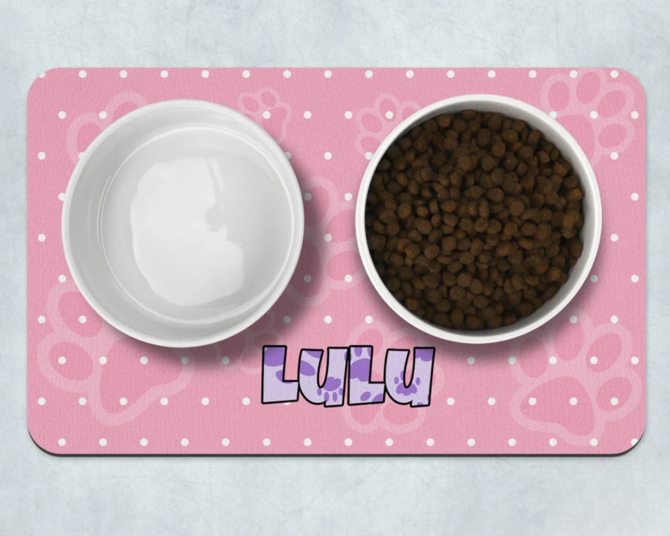 Pink White Dot Pet PlacematPet Food Dish SET, Dog Food Storage, Cat Food Place Mat, Pet Accessories, Custom Placemat