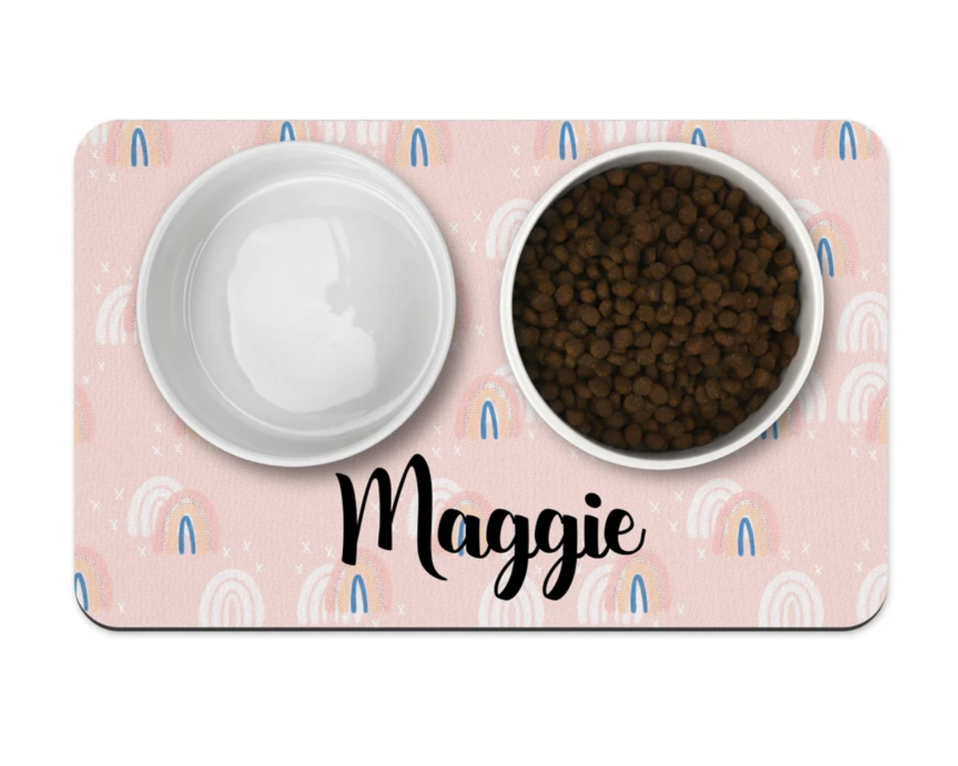 Rainbows design Dog Mat, blush Personalized Dog Placemat, Custom Pet Food Mat, Pet Bowl Mat, Cat Feeding Mat, New Puppy Gift Minimalist