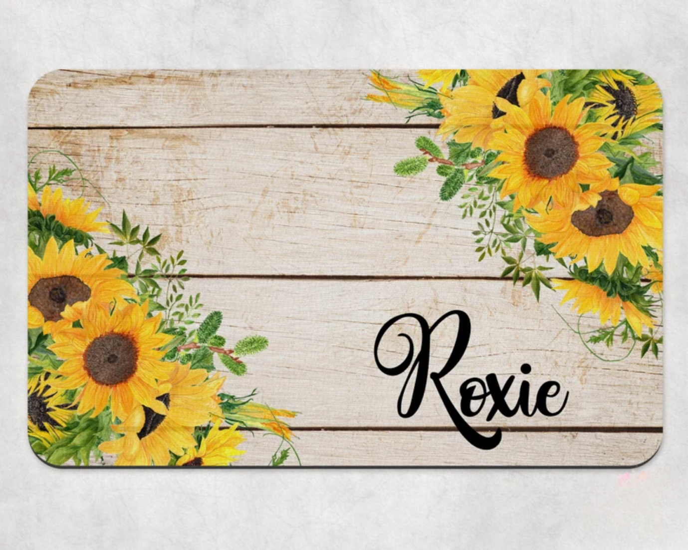 Sunflowers Wood texture Dog Mat, Marble Personalized Dog Placemat, Custom Pet Food Mat, Pet Bowl Mat, Cat Feeding Mat, New Puppy Gift
