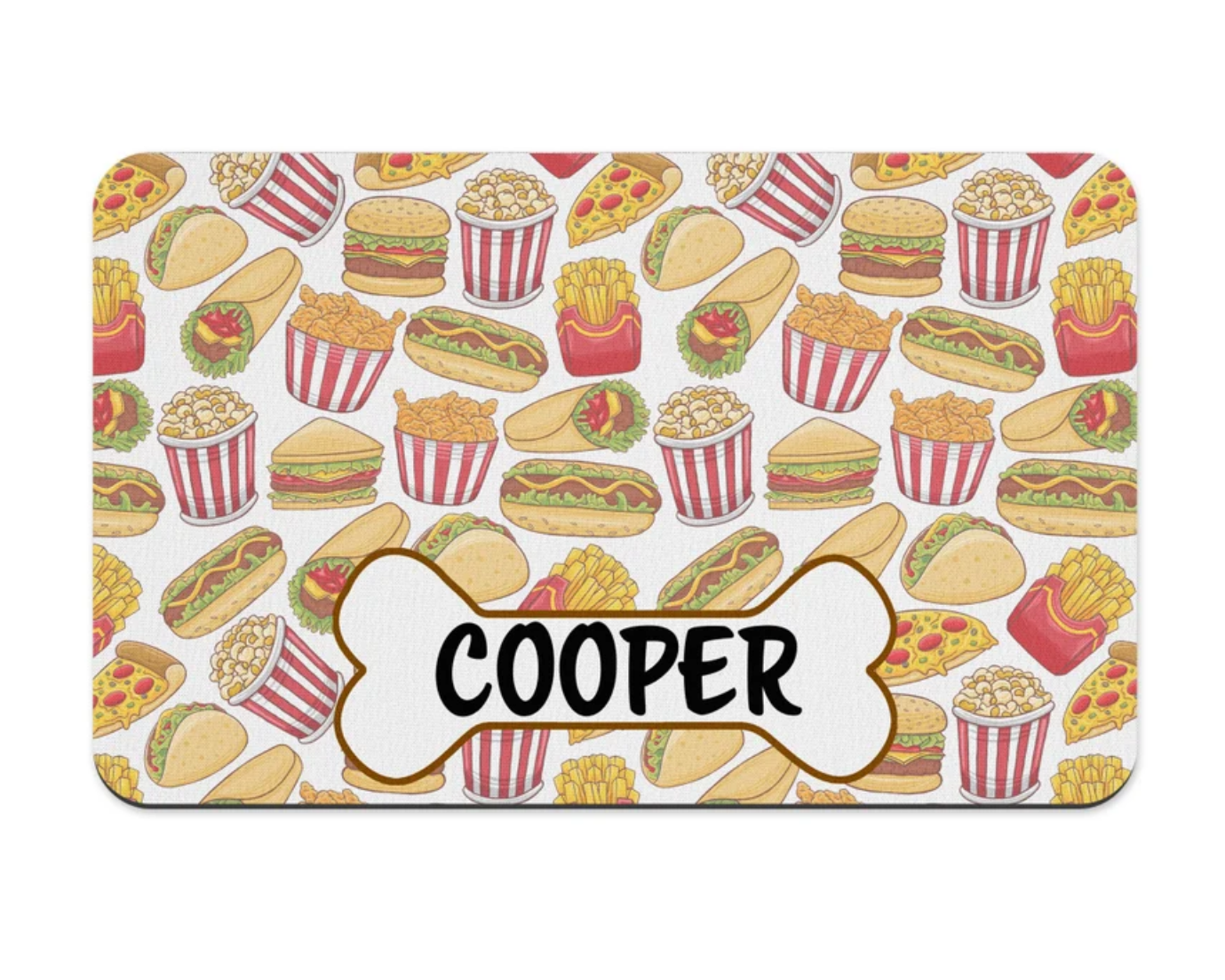 Fast Food texture Name Pet Placemat, Puppy bowl mat, Personalize Pet Accessorie, Custom Placemat, Dog placemat, bowl placemat for pet
