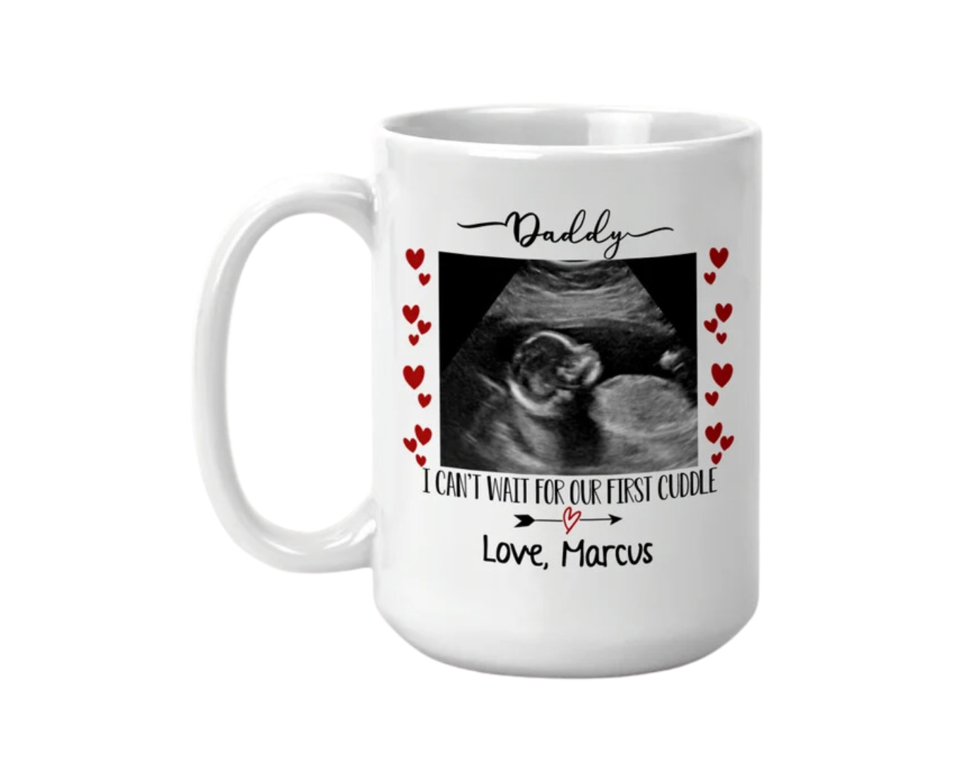 Ultrasound Picture Hearts frame Mug, Grandma to be gift, Baby reveal gift, Pregnancy reveal, Valentines day gift idea for her, Godparent gift