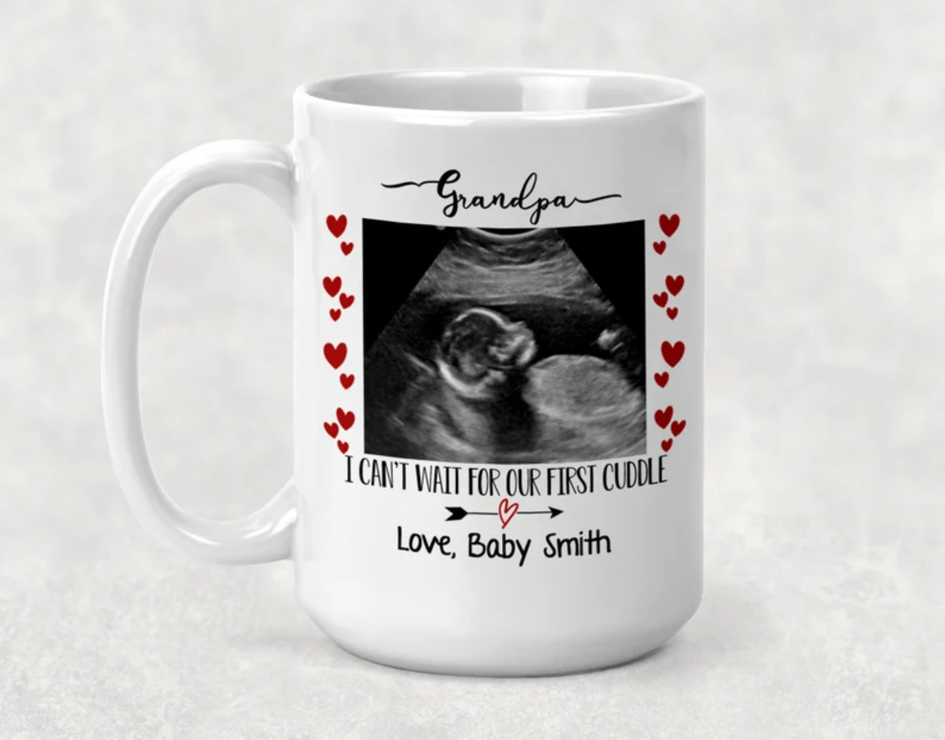 Ultrasound Picture Hearts frame Mug, Grandma to be gift, Baby reveal gift, Pregnancy reveal, Valentines day gift idea for her, Godparent gift
