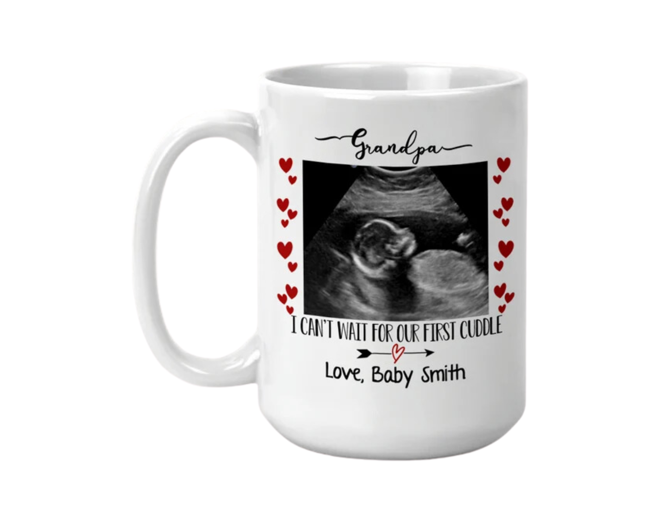 Ultrasound Picture Hearts frame Mug, Grandma to be gift, Baby reveal gift, Pregnancy reveal, Valentines day gift idea for her, Godparent gift