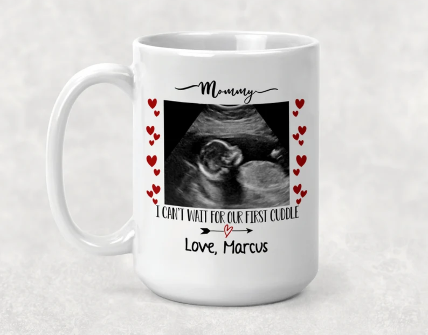 Ultrasound Picture Hearts frame Mug, Grandma to be gift, Baby reveal gift, Pregnancy reveal, Valentines day gift idea for her, Godparent gift