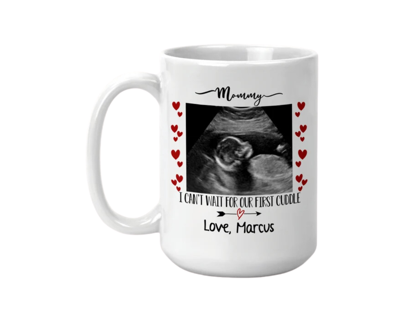 Ultrasound Picture Hearts frame Mug, Grandma to be gift, Baby reveal gift, Pregnancy reveal, Valentines day gift idea for her, Godparent gift