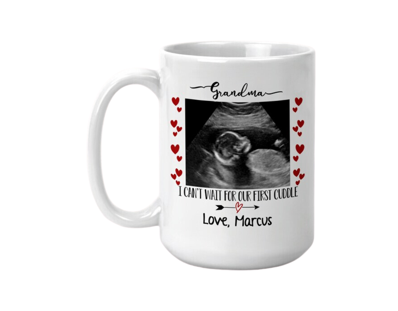 Ultrasound Picture Hearts frame Mug, Grandma to be gift, Baby reveal gift, Pregnancy reveal, Valentines day gift idea for her, Godparent gift