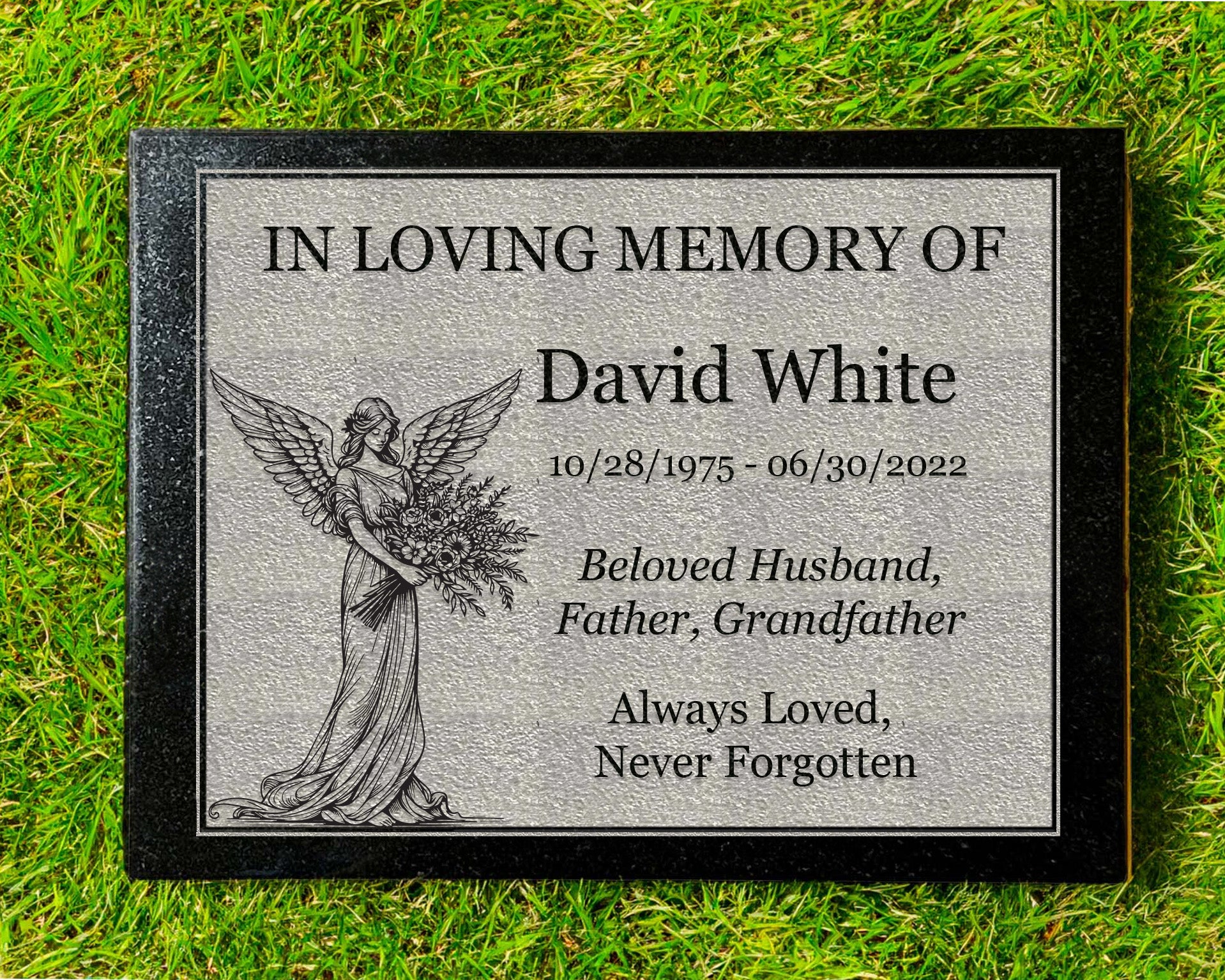 Outdoor Granite Garden Marker plaque In Loving Memory Engraved Angel