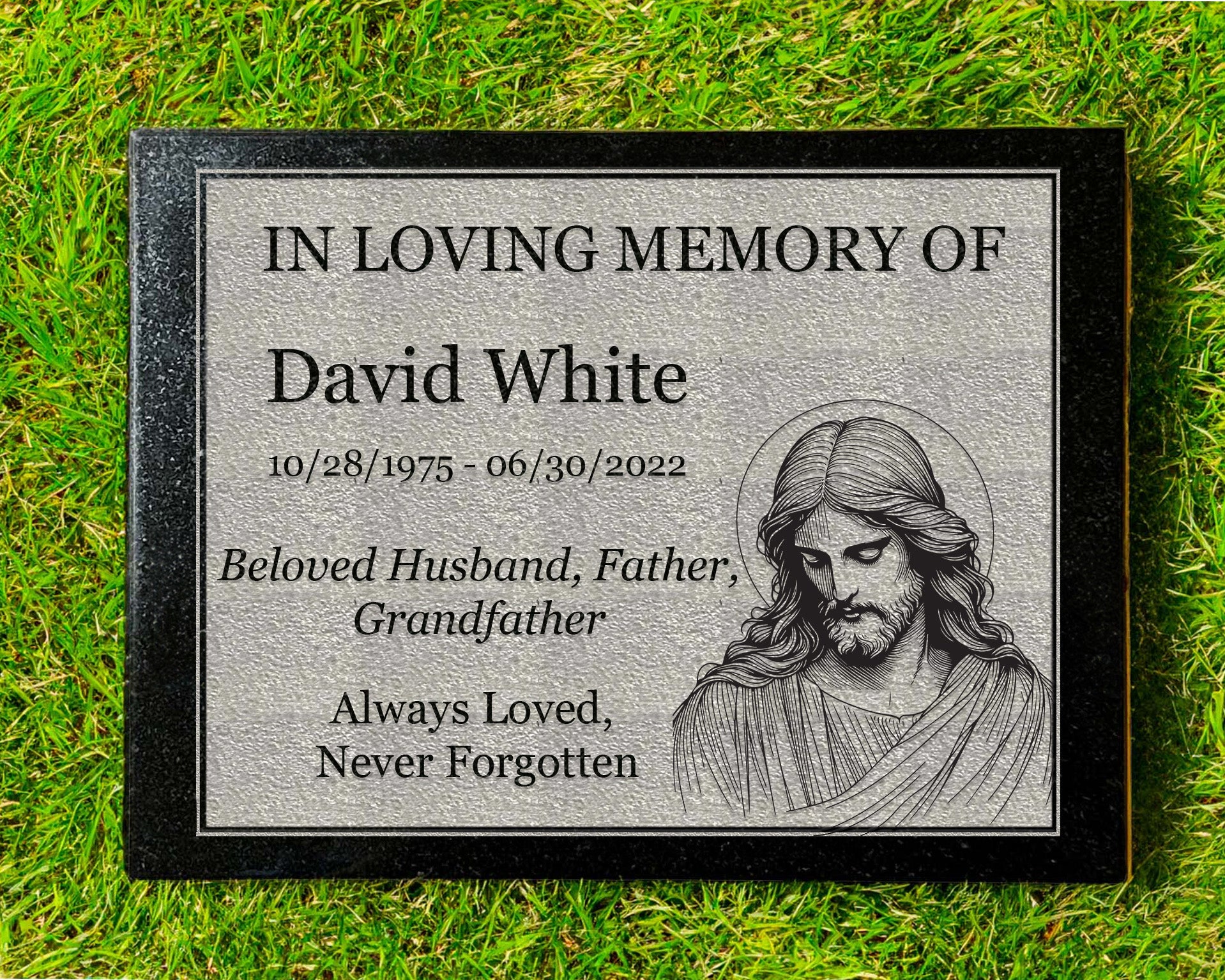 Outdoor Granite Garden Marker plaque In Loving Memory Engraved Jesus Religious