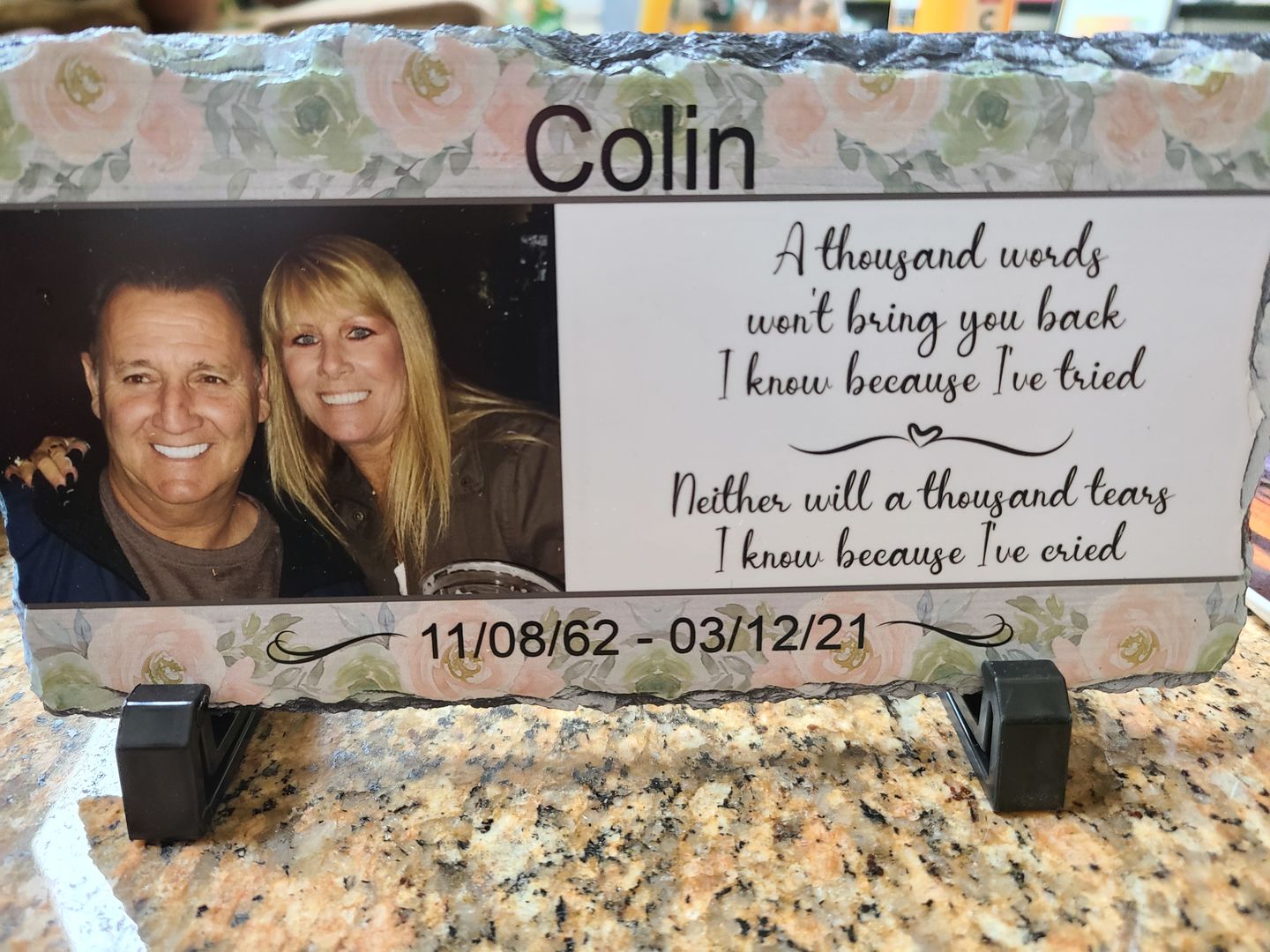 Sympathy gift instead of flowers, Memorializing slate photo Plaque with