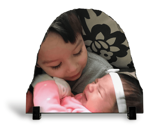 Personalized Photo Slate Slab, Custom Oval Solid Rock Plaque