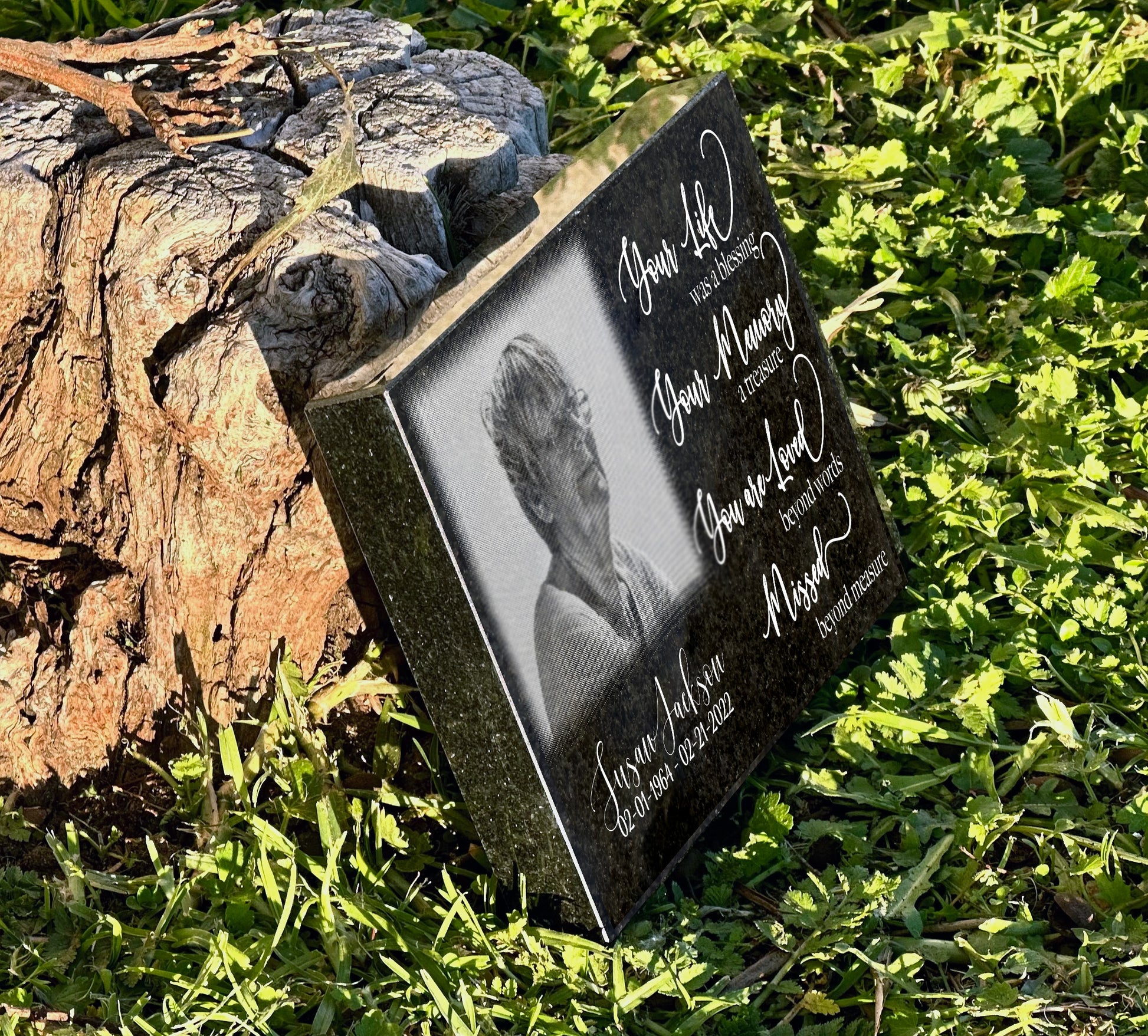 Granite Stone Engraved with photo and inscription. Perfect for outdoor extreme weathers