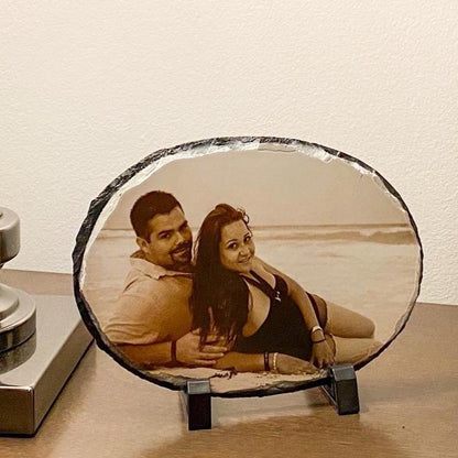 Oval Slate Stone Personalized with Photo - Picture stand - Picture on Plaque